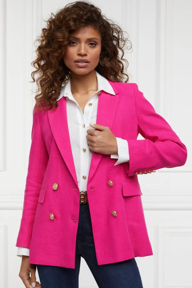 Women Double Breasted Blazer Hot Pink Linen Holland Cooper Tailoring