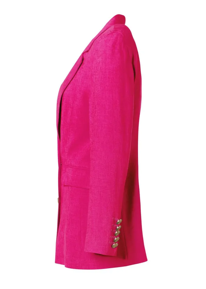 Women Double Breasted Blazer Hot Pink Linen Holland Cooper Tailoring