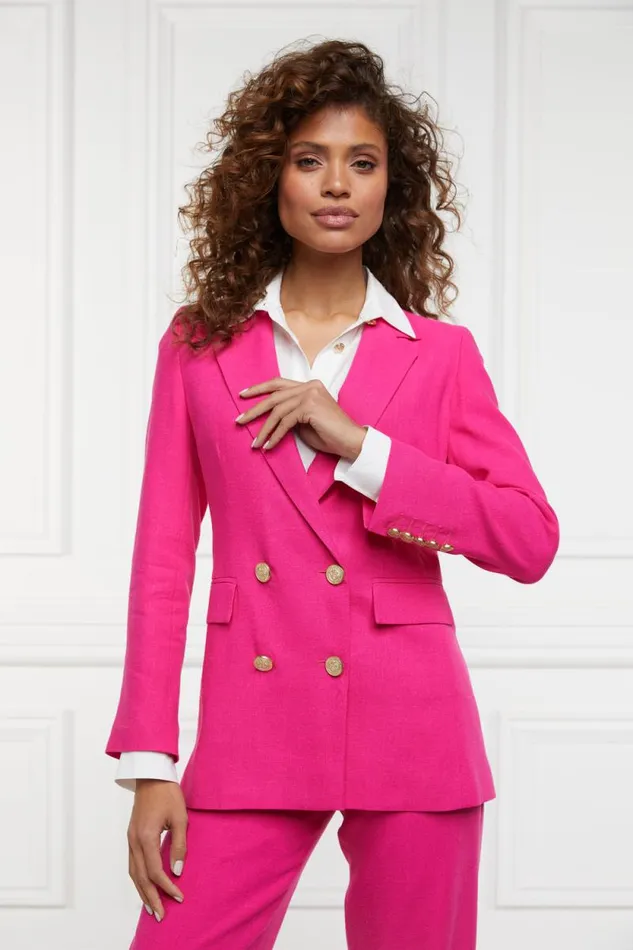 Women Double Breasted Blazer Hot Pink Linen Holland Cooper Tailoring