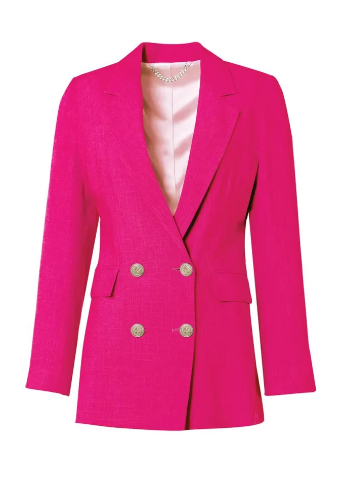 Women Double Breasted Blazer Hot Pink Linen Holland Cooper Tailoring