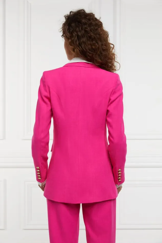 Women Double Breasted Blazer Hot Pink Linen Holland Cooper Tailoring