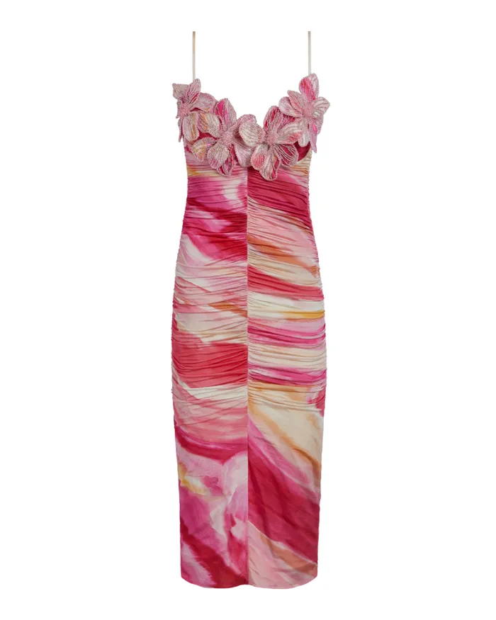 Women Dresses and Jumpsuits PatBO Aura Embroidered Stretch Midi Dress FINAL SALE Pink Multi