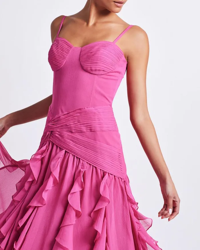 Women Dresses and Jumpsuits PatBO BUSTIER RUFFLE MAXI DRESS FINAL SALE Hot Pink