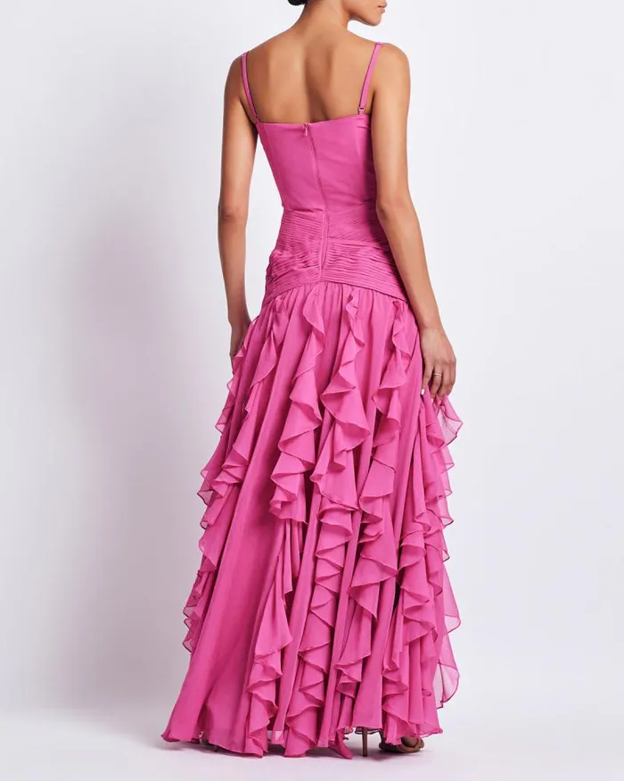 Women Dresses and Jumpsuits PatBO BUSTIER RUFFLE MAXI DRESS FINAL SALE Hot Pink