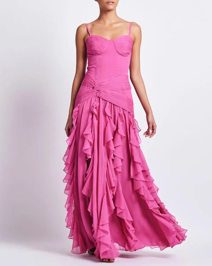 Women Dresses and Jumpsuits PatBO BUSTIER RUFFLE MAXI DRESS FINAL SALE Hot Pink