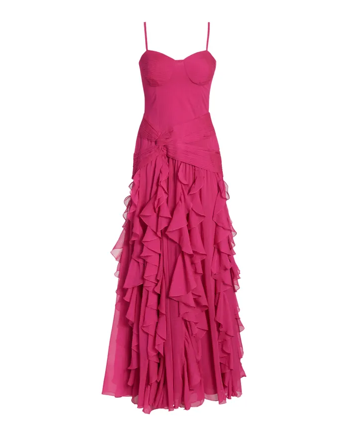 Women Dresses and Jumpsuits PatBO BUSTIER RUFFLE MAXI DRESS FINAL SALE Hot Pink