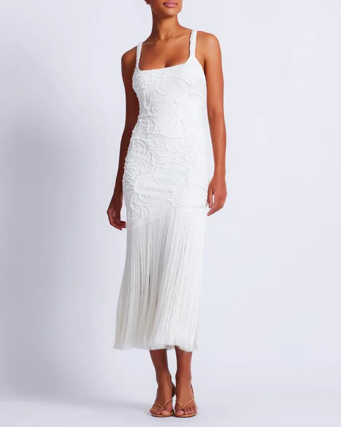 Women Dresses and Jumpsuits PatBO Jacquard Fringe Maxi Dress FINAL SALE White