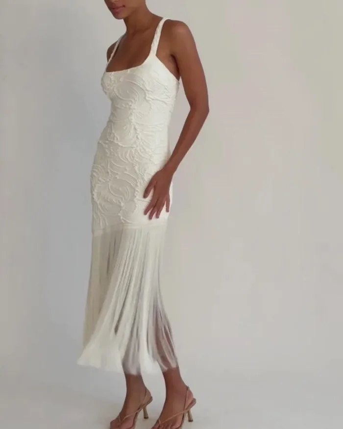 Women Dresses and Jumpsuits PatBO Jacquard Fringe Maxi Dress FINAL SALE White