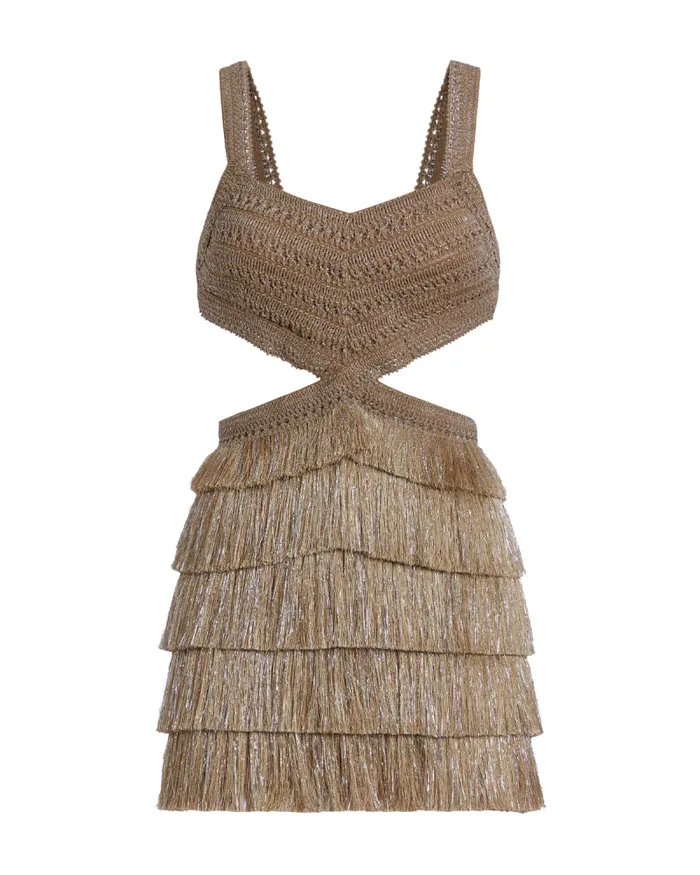 Women Dresses and Jumpsuits PatBO Metallic Fringe CutOut Mini Dress Gold