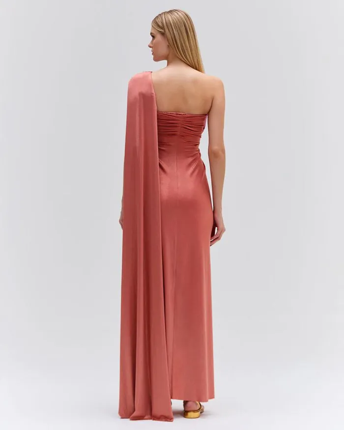 Women Dresses and Jumpsuits PatBO Metallic Jersey One Shoulder Maxi Dress FINAL SALE Terracotta