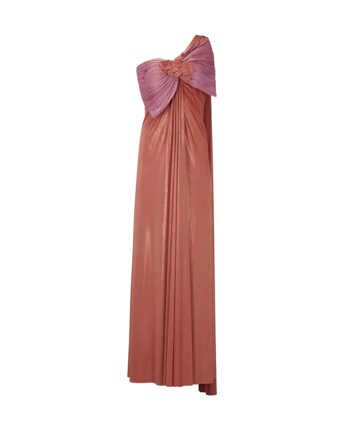 Women Dresses and Jumpsuits PatBO Metallic Jersey One Shoulder Maxi Dress FINAL SALE Terracotta