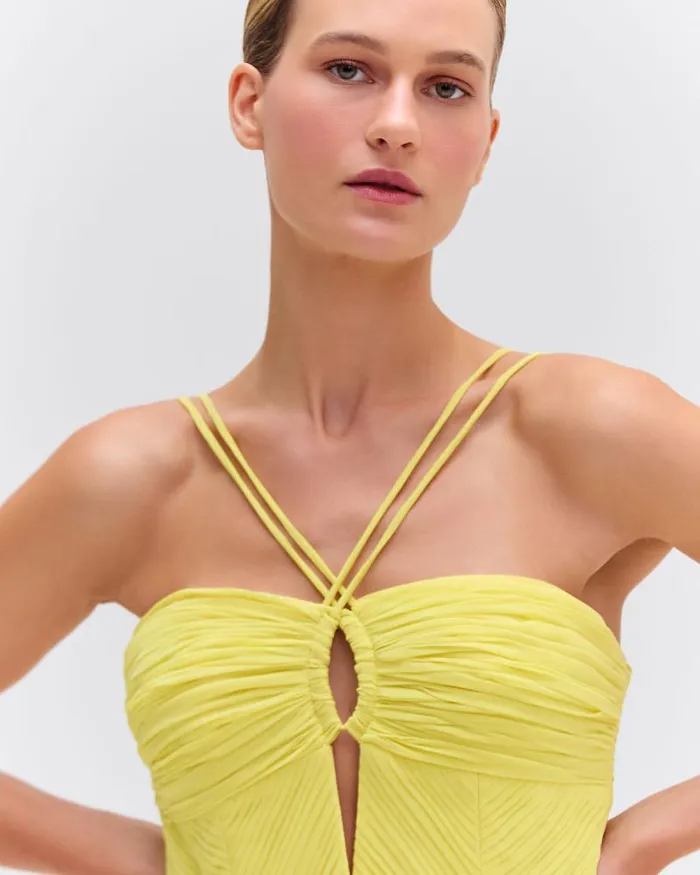 Women Dresses and Jumpsuits PatBO Pleated Chiffon Mini Dress FINAL SALE Lemon