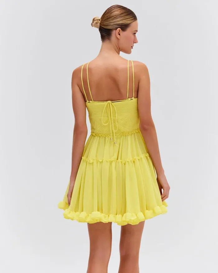 Women Dresses and Jumpsuits PatBO Pleated Chiffon Mini Dress FINAL SALE Lemon