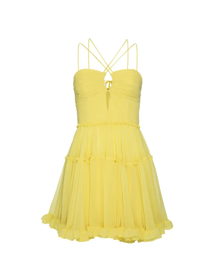 Women Dresses and Jumpsuits PatBO Pleated Chiffon Mini Dress FINAL SALE Lemon