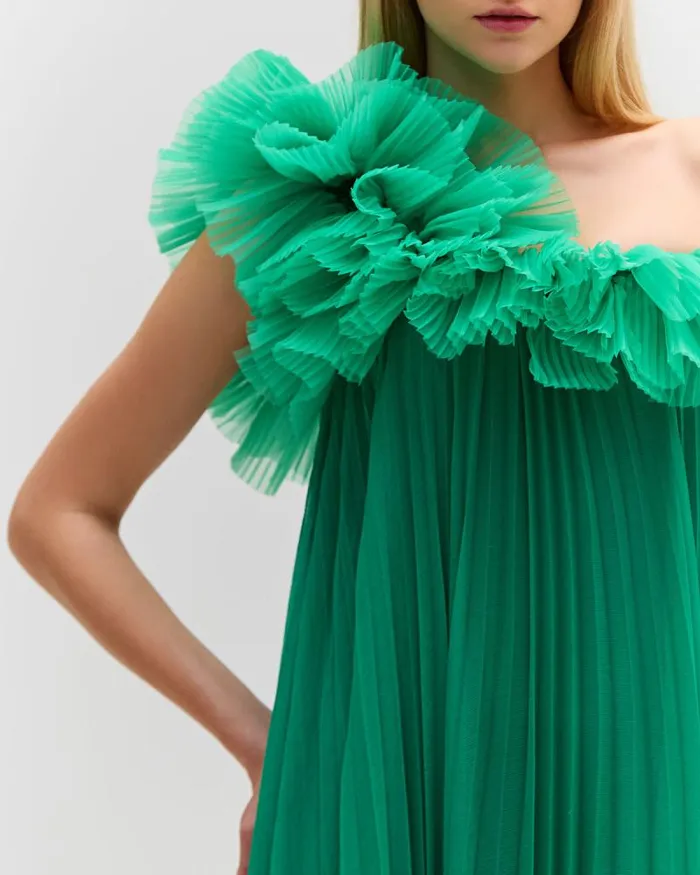 Women Dresses and Jumpsuits PatBO Pleated One Shoulder Gown FINAL SALE Verde