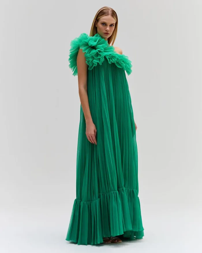 Women Dresses and Jumpsuits PatBO Pleated One Shoulder Gown FINAL SALE Verde