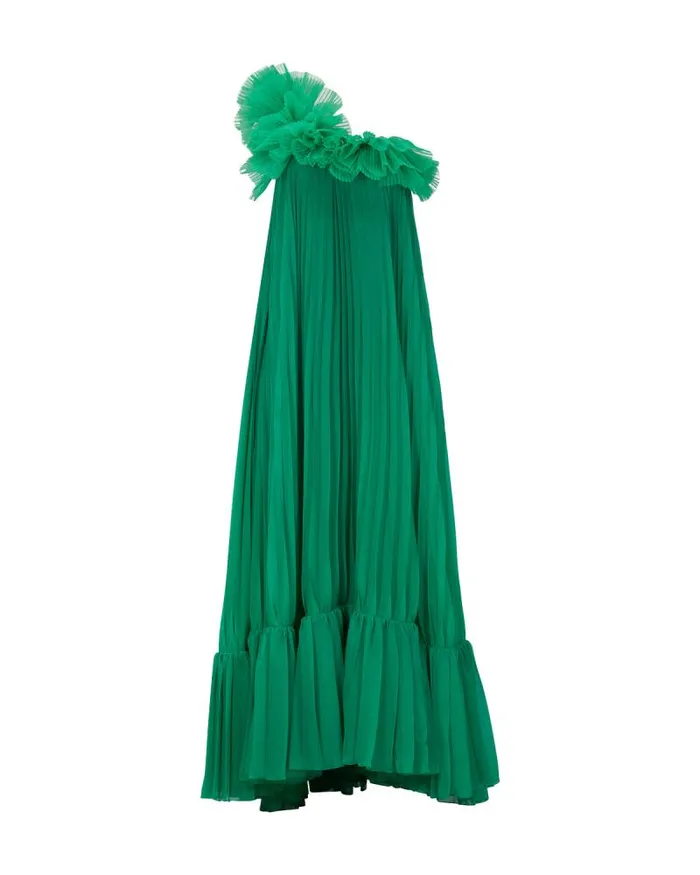 Women Dresses and Jumpsuits PatBO Pleated One Shoulder Gown FINAL SALE Verde