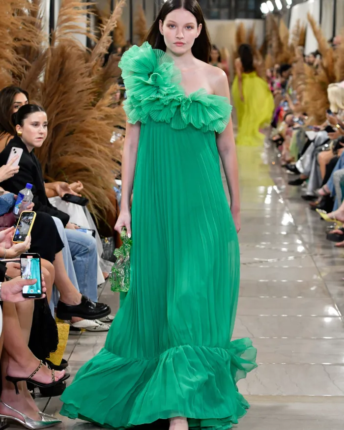 Women Dresses and Jumpsuits PatBO Pleated One Shoulder Gown FINAL SALE Verde
