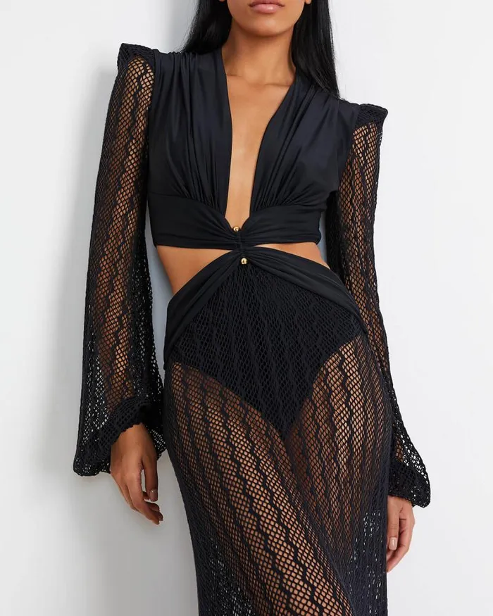 Women Dresses and Jumpsuits PatBO PLUNGE NETTED BEACH DRESS EXCLUSIVE Black
