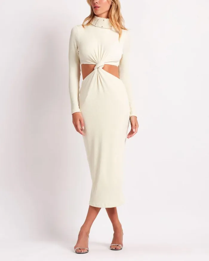 Women Dresses and Jumpsuits PatBO Stretch Knit Midi Dress FINAL SALE Ecru