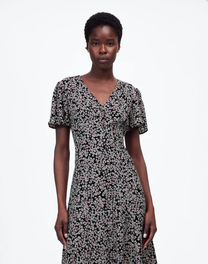 Women Dresses Madewell FlutterSleeve Mini Dress In Floral Daisy Black Ground