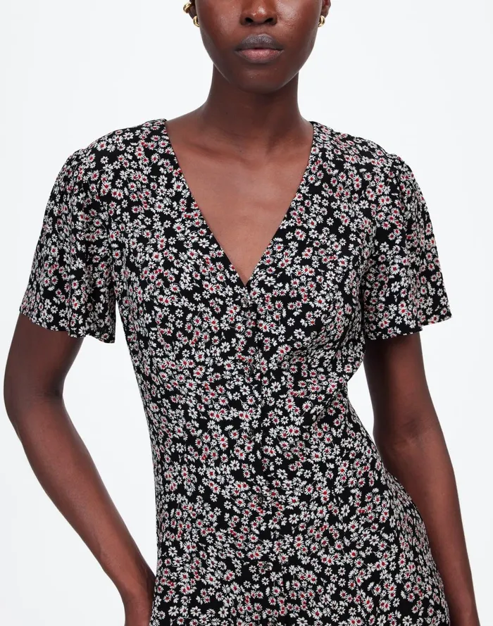 Women Dresses Madewell FlutterSleeve Mini Dress In Floral Daisy Black Ground