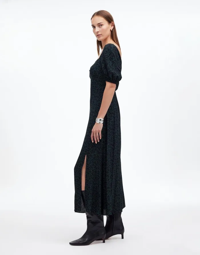 Women Dresses Madewell PuffSleeve Sweetheart Midi Dress Green Print