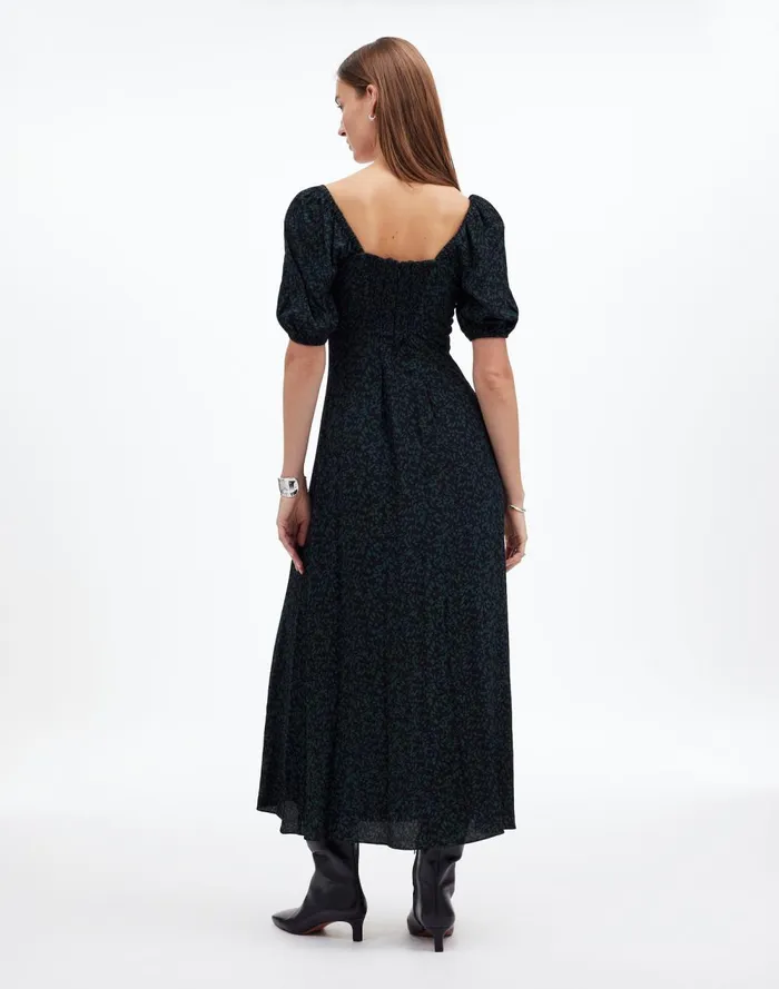 Women Dresses Madewell PuffSleeve Sweetheart Midi Dress Green Print