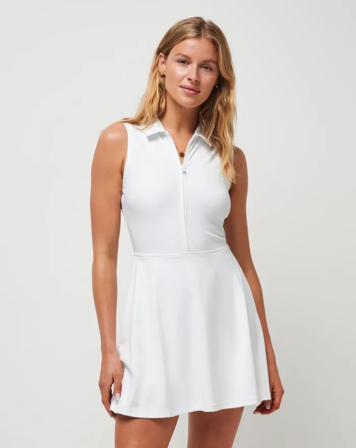 Women Dresses TravisMathew MOVEKNIT SLEEVELESS POLO DRESS White Women Dresses TravisMathew MOVEKNIT SLEEVELESS POLO DRESS White
