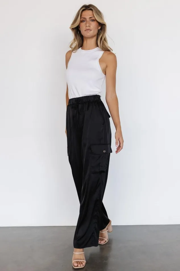Women Drey Satin Pants Black Baltic Born Pants
