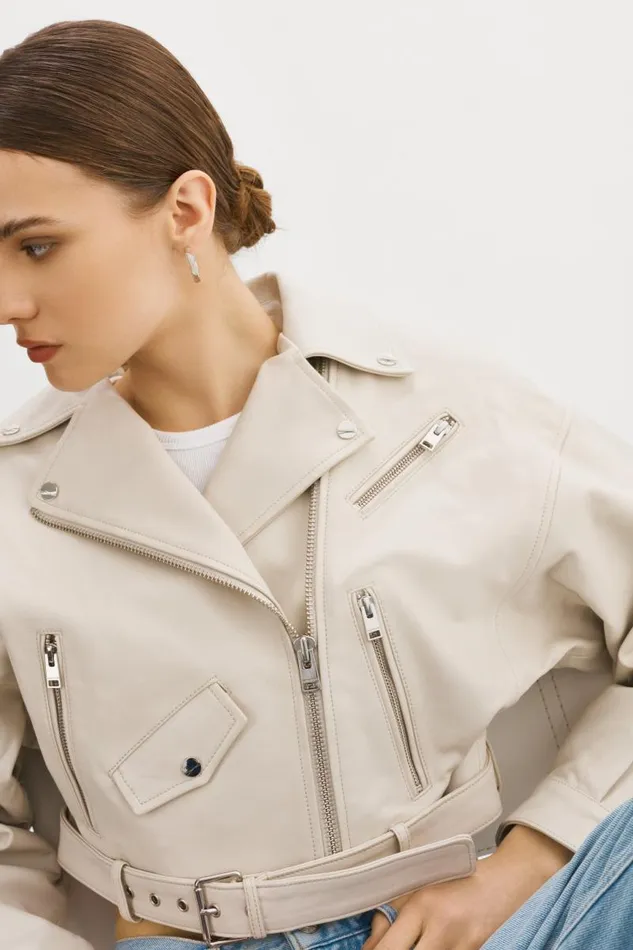 Women DYLAN 80039s Leather Biker Jacket Bone LAMARQUE Leather Jackets