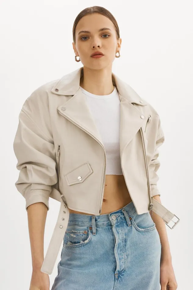 Women DYLAN 80039s Leather Biker Jacket Bone LAMARQUE Leather Jackets