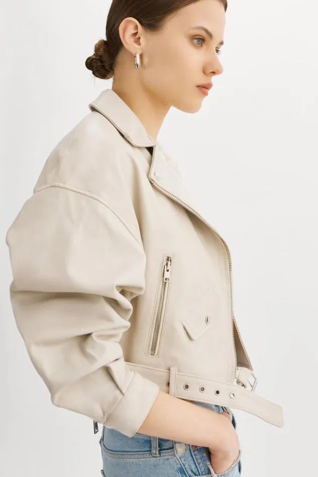 Women DYLAN 80039s Leather Biker Jacket Bone LAMARQUE Leather Jackets