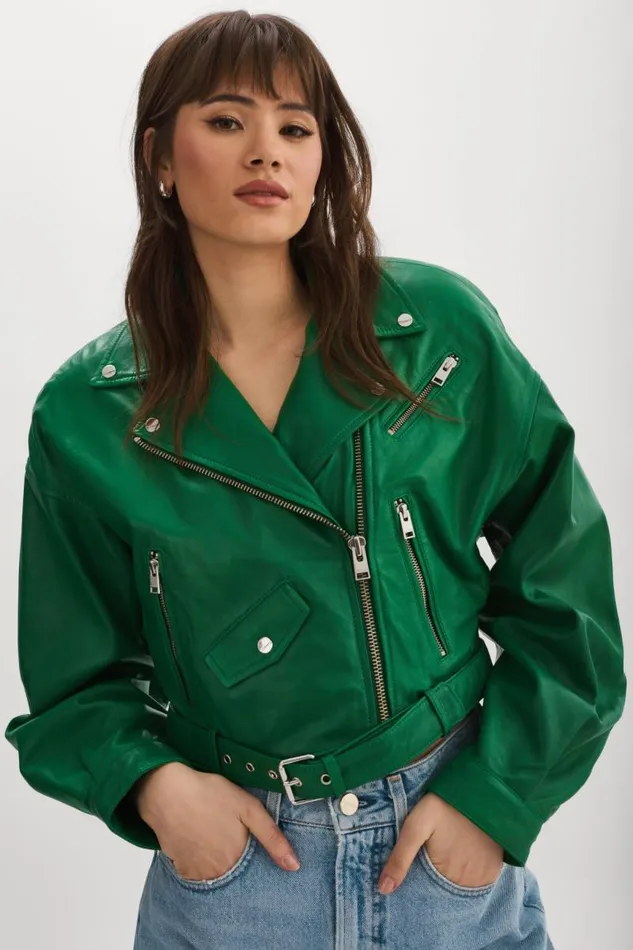 Women DYLAN 80039s Leather Biker Jacket Vibrant Green LAMARQUE Leather Jackets Women DYLAN 80039s Leather Biker Jacket Vibrant Green LAMARQUE Leather Jackets
