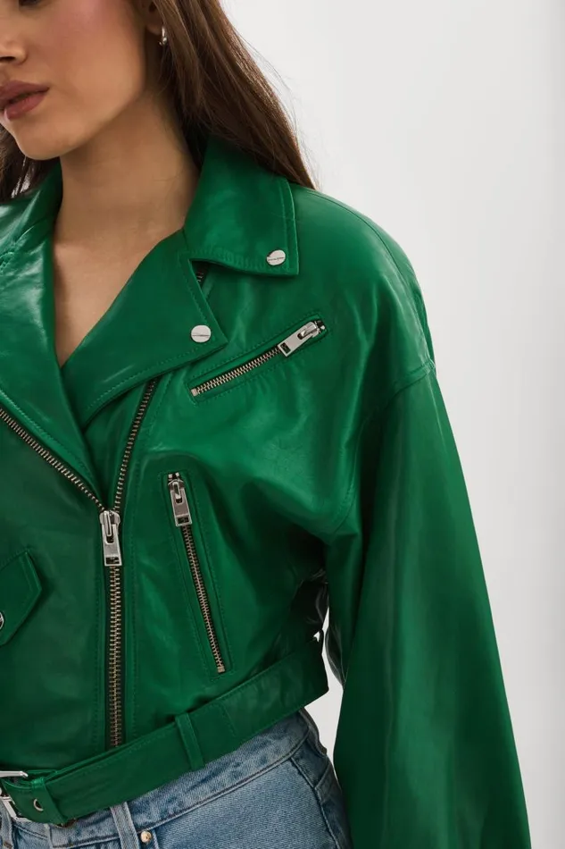 Women DYLAN 80039s Leather Biker Jacket Vibrant Green LAMARQUE Leather Jackets Women DYLAN 80039s Leather Biker Jacket Vibrant Green LAMARQUE Leather Jackets