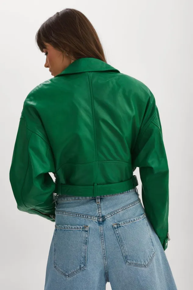 Women DYLAN 80039s Leather Biker Jacket Vibrant Green LAMARQUE Leather Jackets Women DYLAN 80039s Leather Biker Jacket Vibrant Green LAMARQUE Leather Jackets