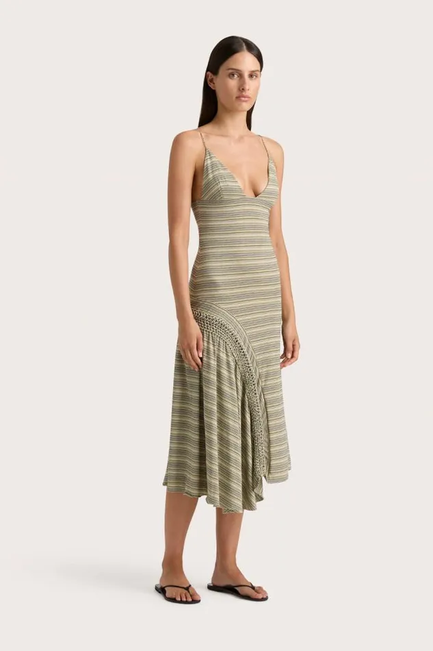 Women Faithfull The Brand Dresses Hyeres Midi Dress Lemon Navy Stripe