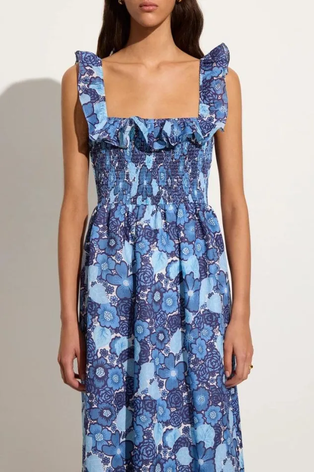 Women Faithfull The Brand Dresses Sameera Midi Dress La Mira Floral Blue