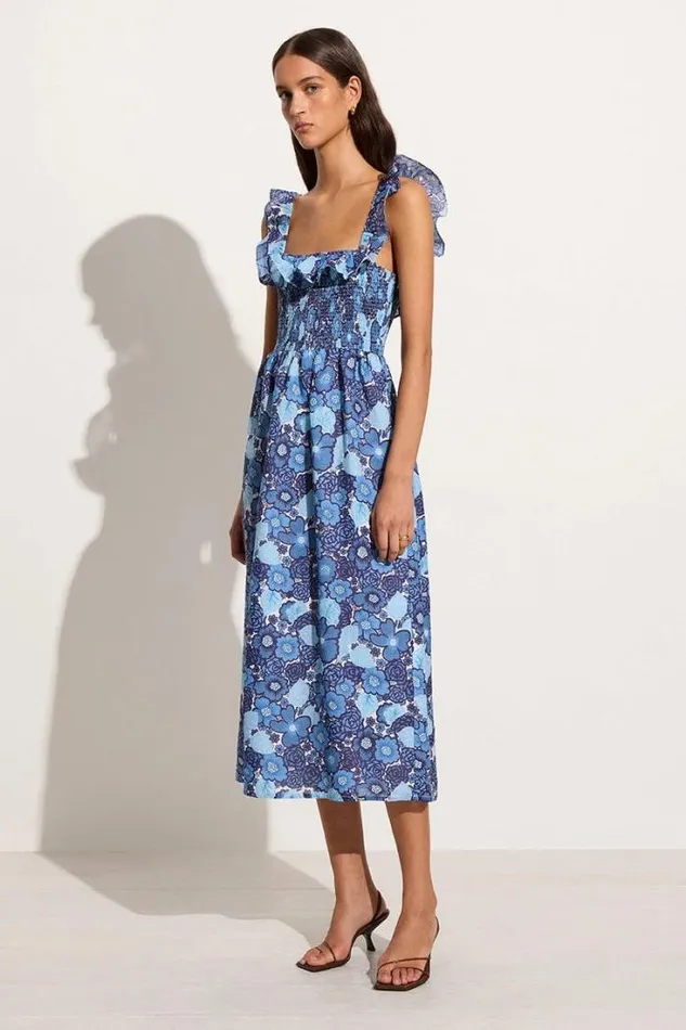 Women Faithfull The Brand Dresses Sameera Midi Dress La Mira Floral Blue
