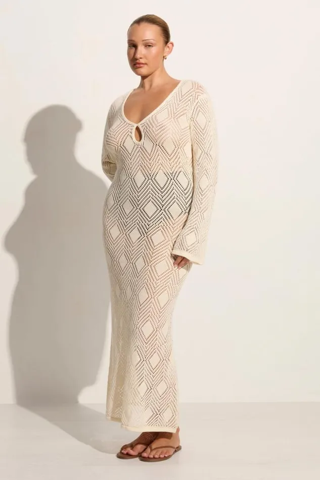 Women Faithfull The Brand Dresses Serena Pointelle Knit Dress Off White