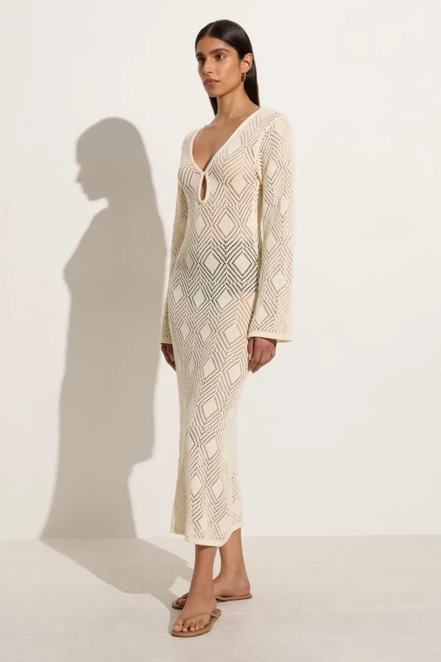 Women Faithfull The Brand Dresses Serena Pointelle Knit Dress Off White