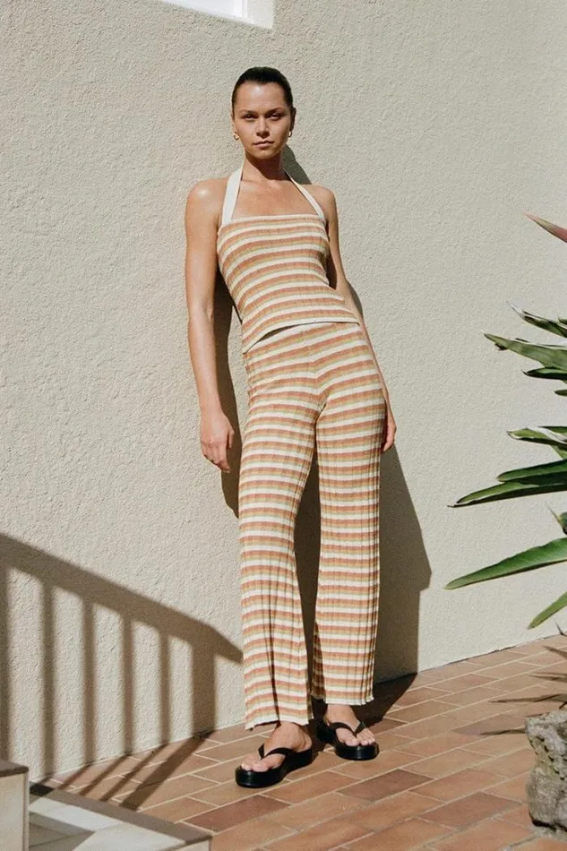 Women Faithfull The Brand Pants Damira Knit Pants Neutral Stripes Exclusive 8211 Final Sale