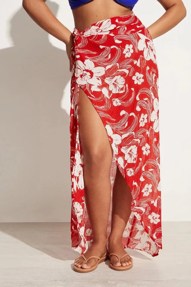 Women Faithfull The Brand Skirts and Shorts Lulu Maxi Skirt Camara Floral Print Red 8211 Final Sale