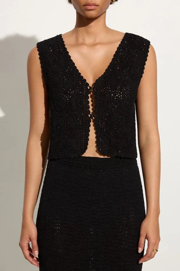Women Faithfull The Brand Tops Alejandreas Handmade Crochet Vest Black