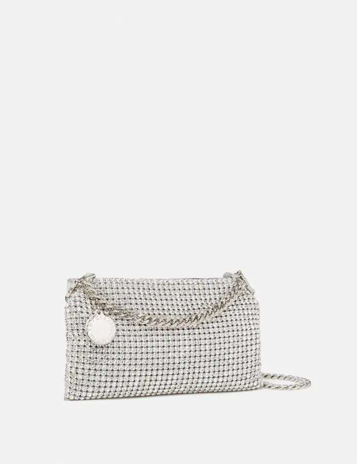 Women Falabella Crystal Mesh Shoulder Bag Metallic Silver Stella McCartney Mini Bags And Clutches