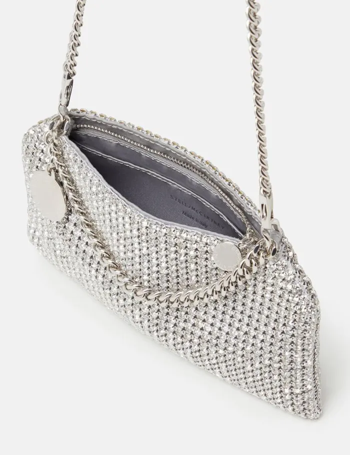 Women Falabella Crystal Mesh Shoulder Bag Metallic Silver Stella McCartney Mini Bags And Clutches