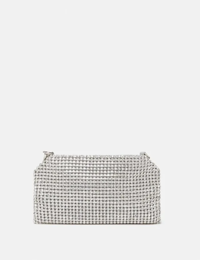 Women Falabella Crystal Mesh Shoulder Bag Metallic Silver Stella McCartney Mini Bags And Clutches
