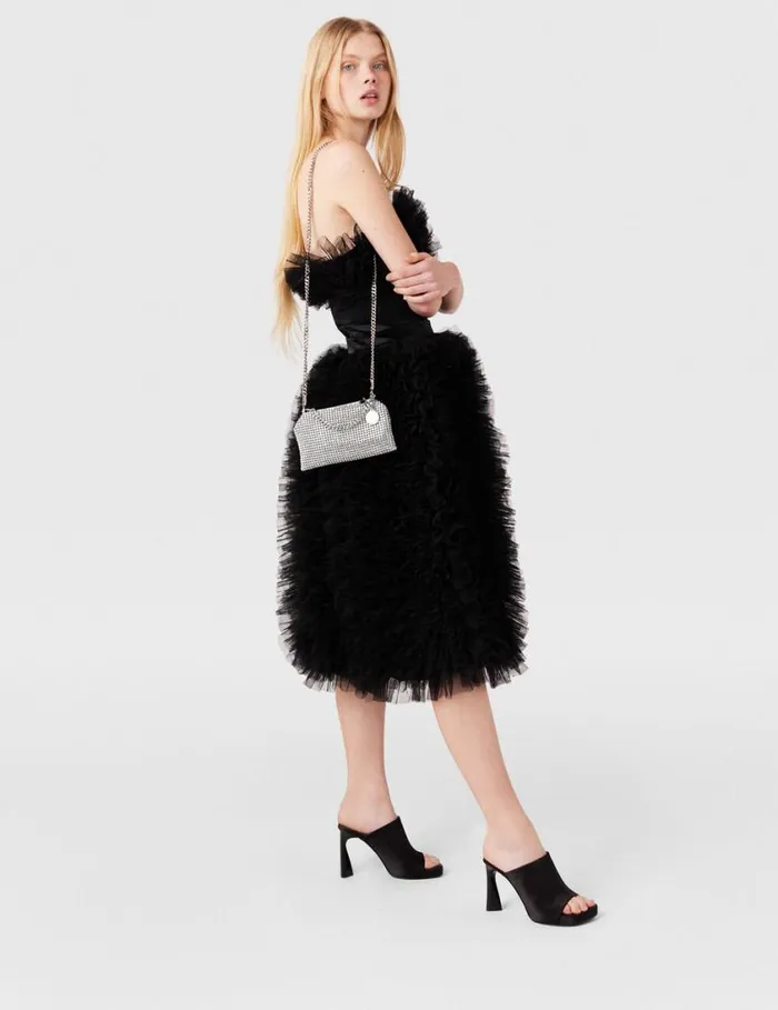 Women Falabella Crystal Mesh Shoulder Bag Metallic Silver Stella McCartney Mini Bags And Clutches