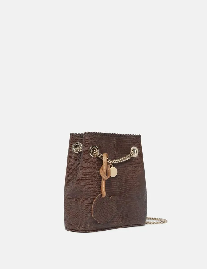 Women Falabella ScaleEmbossed Bucket Bag Chocolate Brown Stella McCartney Mini Bags And Clutches
