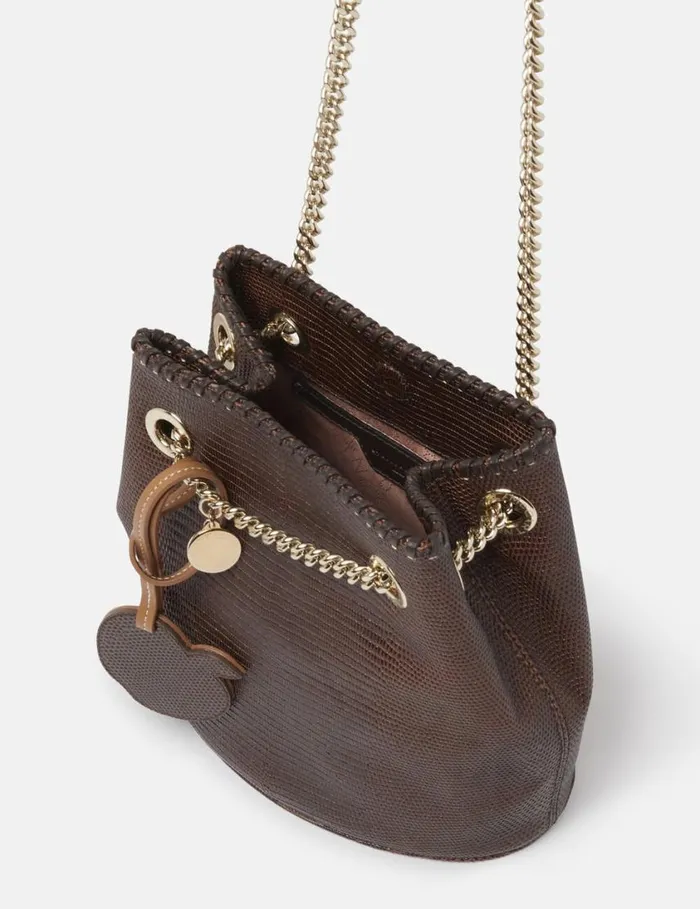 Women Falabella ScaleEmbossed Bucket Bag Chocolate Brown Stella McCartney Mini Bags And Clutches
